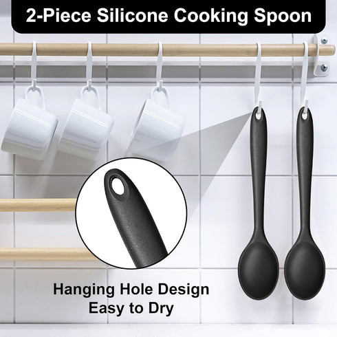 E-far Silicone Cooking Spoon Set of 2, Heat Resistant Kitchen Spoons Utensils Nonstick Mixing Spoon for Baking Stirring Serving, Non-Toxic & Dishw...