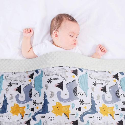 Baby Blanket for Boys Girls Soft Minky with Double Layer Dotted Backing, Color Dinosaurs Printed 30 x 40 Inch Receiving Blanket...