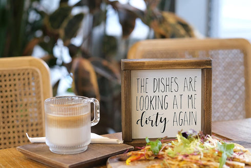 Lavender Inspired The Dishes are Looking at Me Dirty Again -Funny Kitchen Signs-Mini Farmhouse Framed Kitchen Decor-Tiered Tray Sign-Kitchen Count...