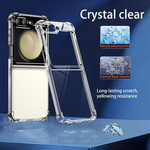 for Samsung Galaxy Z Flip 6 Clear Case with Tempered Glass Screen Protector - Slim Fit, Anti-Yellowing, Shockproof Cover, Hard Transparent Case fo...