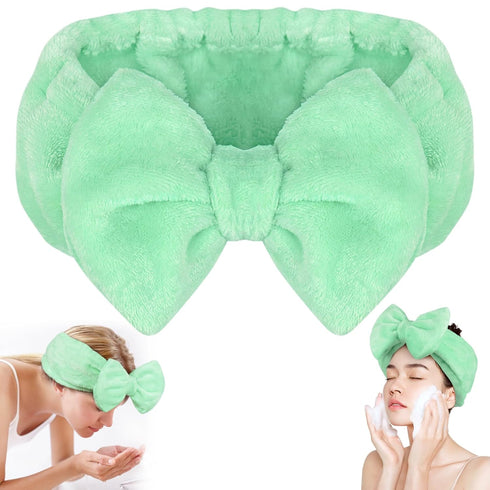 Shintop Makeup Headband, Soft Face Wash Headband with Cute Bow Elastic Spa Headband for Skincare Facial Mask Showers?Light Green?...