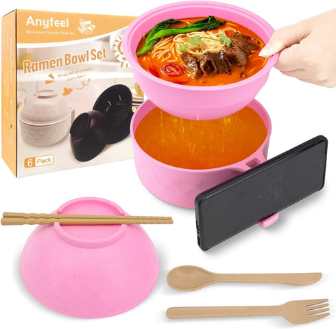 Ramen Cooker, Microwave Ramen Bowl Set with Chopsticks Spoon Ramen Noodle Bowl Instant Cooking for College Dorm Room Essentials, Dishwasher-Safe, ...