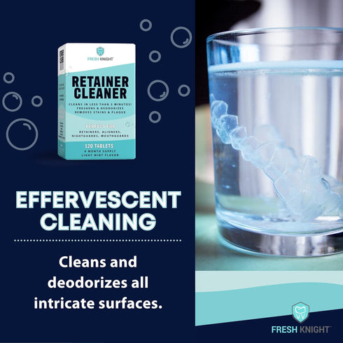 Retainer Cleaner, Denture Cleaner (120 Tablets) Removes Cloudiness, Brightens and Freshens Clear Aligners, Retainers, Night Guards, Mouth Guards, ...