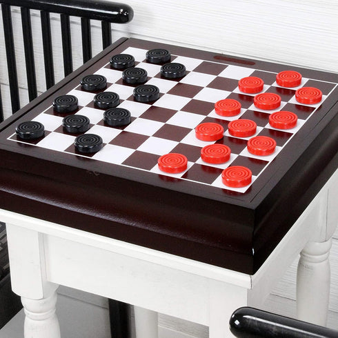 Black & Red Carved Stackable Wooden Checkers (24 Pieces); with Drawstring Cloth Storage Bag...