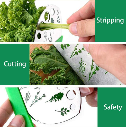 Herb Stripper 9 Holes, Pack of 2, Stainless Steel Herb Cutter with Safety Cover for Kale, Chard, Collard Greens, Thyme, Basil, Rosemary, Kitchen H...