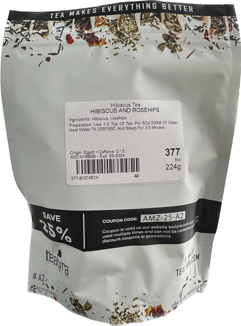 Tealyra - Hibiscus and Rosehips - Herbla Loose Leaf Tea - Health Tonic - Supports Healthy Blood Pressure - Caffeine-Free - Vitamins Rich - All Nat...