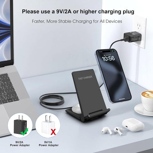 Wireless Charger, 2 in 1 Wireless Charging Stand Dock Foldable 20W Fast Charging for iPhone 15 Pro 14 13 12 11 Pro Max XS,AirPods, for Samsung Gal...