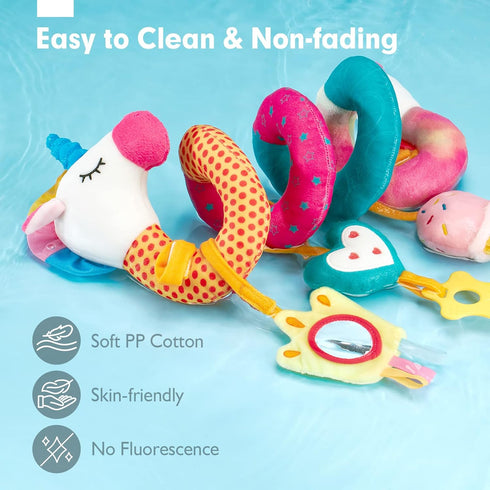hahaland Car Seat Toys for Babies 0-6 Months Girl - Baby Toys 3-6 Months - Rattle, Mirror, Crinkle, Squeaky Carseat Stroller Toys 0-6 Months Devel...