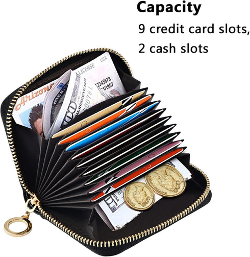 RFID Credit Card Holder Colorful Neon Cat Heads Leather With Zipper Card Case Wallet for Women Girls...