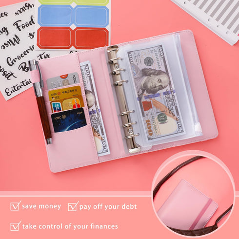 Budget Binder Cash Envelopes for Budgeting Money Organizer for Cash Money Envelopes for cash Leather A6 Budget Binder with zipper envelopes (A6 pi...