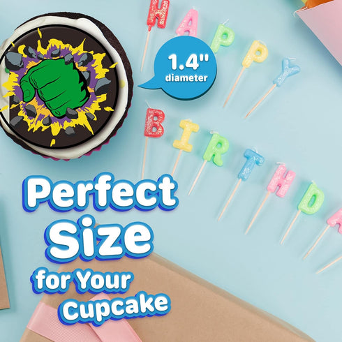 30 x Edible Cupcake Toppers – Mighty Green Hero Themed Collection of Edible Cake Decorations | Uncut Edible on Wafer Sheet...