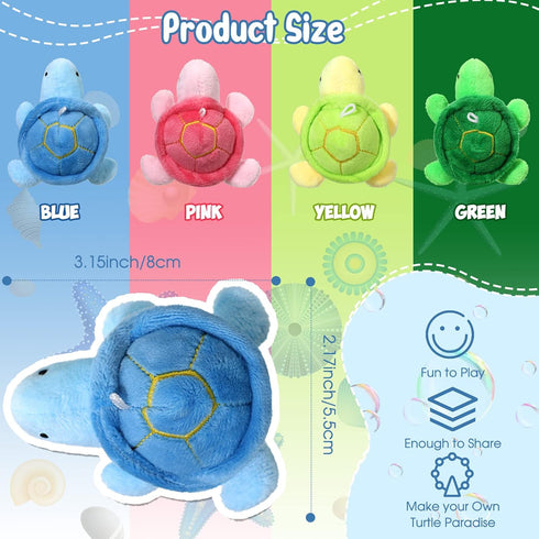 Sratte 12 Pcs Mini Turtle Stuffed Toy Soft Small Sea Turtle Animal Plush Toys for Adults Birthday Party Decorations Beach Bag Gift, Pink Blue Yell...