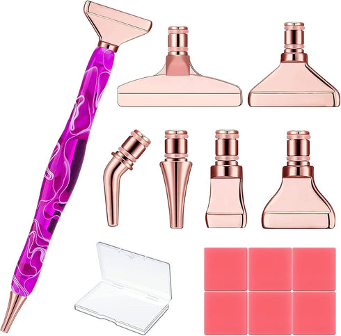 Heyseri 14PCS Diamond Painting Pen Accessories Tools Set Ergonomic Diamond Art Pen Exquisite Stainless Steel Metal Pen Tips and 6 Painting Glue Cl...