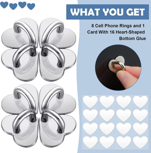 8 Pcs Cell Phone Finger Ring Adhesive Metal Phone Finger Grip Loop Stand Heart Grip Holder Phone Charm Hook for DIY Hanging Supplies (Silver)......