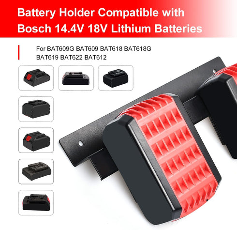 2Pack Battery Holder for Bosch 18V 14.4V Battery Wall Mount Dock Stainless Black Battery Tool Holder for Tool Organization and Storage...