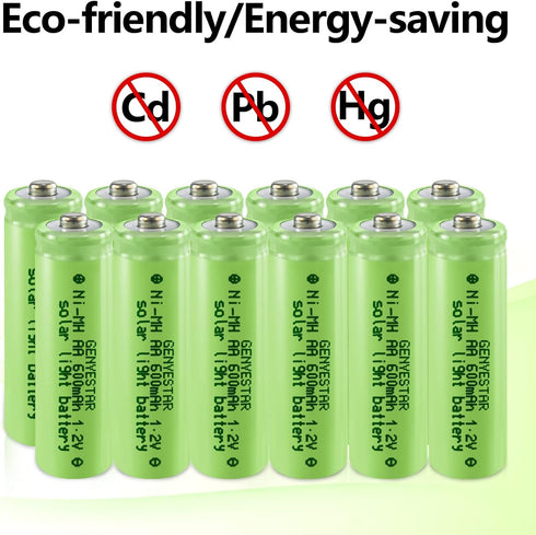 NiMH 1.2V 600mAh Rechargeable AA Batteries, Double A Rechargeable Batteries for Solar Lights Replacement, Mouse, Keyboard, Remotes, Flashlight,Ele...
