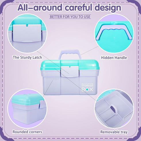 11in Mutipurpose Storage Box Organizer with Removable Tray, Portable Small Craft Box with Handle, Plastic Clear Tool Box Art Case for Makeup, Sewi...