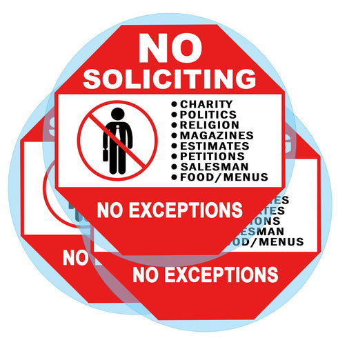 3 Set No Soliciting Sticker Static Cling Decal Inside Outside Window 6 x 6 Inch Removable and Reusable...