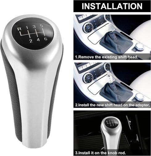 X AUTOHAUX 6 Speed Manual Gear Stick Shift Knob Transmission for BMW X1 E84 for BMW X3 E83 ABS Faux Leather Black Matte Silver Tone...