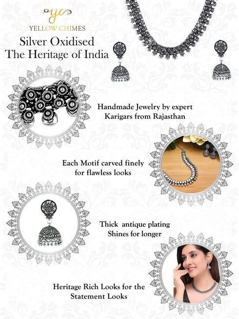Antique Silver Oxidized Ethnic Indian Traditional Party Wear Statement Necklace Set with Jhumka Earrings Jewelry for Women...