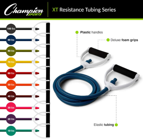 Champion Sports Resistance Tube Bands for Men and Women, Durable Stretch Fitness Band for Strength Training, Stretching, Rehabilitation - Premium ...