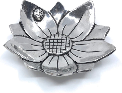 Basic Spirit Sunflower with Ladybug Fine Pewter Ring Bowl Trinket Dish Tray...