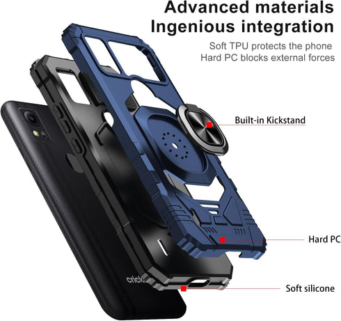 for Cricket Icon 5 Case, with Tempered Glass Screen Protector Heavy Duty Protection Technology Built-in Kickstand Rugged Shockproof Protective Pho...
