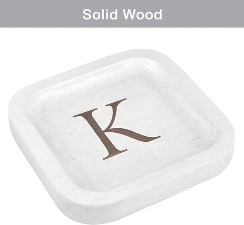 I'm Solid Wood Personalized Initial Letter Jewelry Display Tray Decorative Trinket Dish Gifts For Rings Earrings Necklaces Bracelet Watch Holder (...