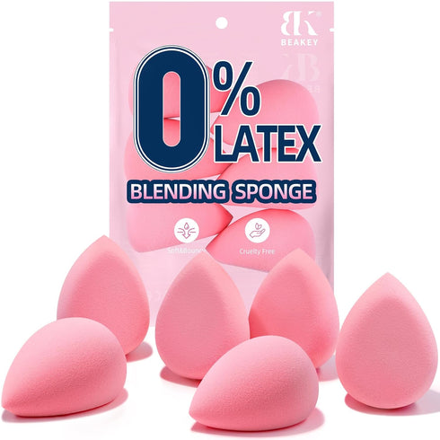 BEAKEY Flat Duo Makeup Sponge of 6, Super Soft 0 Latex Blending Sponge for Flawless Application - Liquid, Cream, Powder, Patented Design,Pink...