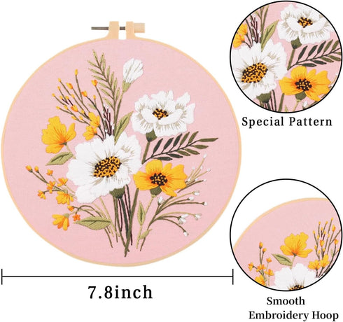 EOBTAIN 3 Pack Flower Embroidery Kit Hand Embroidery Stitch Practice Kits for Beginners Adults Cross Stitch Kits with Embroidery Hoop,Needles and ...