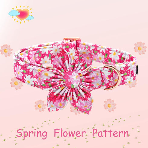 Elegant little tail Dog Collar with Flower, Dog Collar Flowers Pink Floral Girl Dog Collar Pet Gift Adjustable Dog Collar for Large Dogs...
