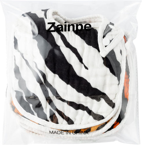 Zainpe 6Pcs Snap Muslin Cotton Bibs for Baby Leopard Tiger Stripe Zebra Pattern Bib Adjustable Feeding Bib Machine Washable Unisex Burp cloth with...