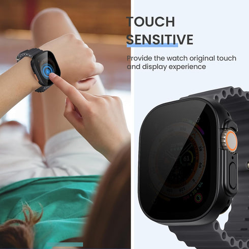 Tensea (2-in-1) for Waterproof Apple Watch Ultra 2/Ultra Screen Protector Case 49mm, iWatch Protective PC Face Cover Built-in Privacy Tempered Gla...