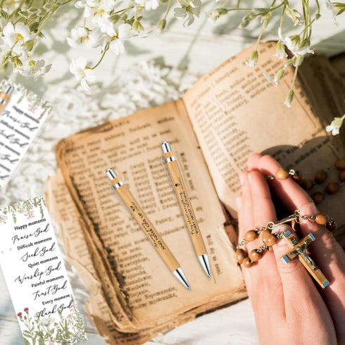 30 Set Christian Religious Gifts Bulk Include Bible Verse Bamboo Pens and Inspirational Bookmarks Scripture Biblical Church Gifts Sunday School Gi...