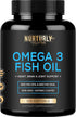 Omega 3 Fish Oil 2000mg, 800mg EPA and 600mg DHA - Enteric Coated and Burpless - Supports Joint, Brain, and Heart - Burpless, Non-GMO, 3rd Party L...
