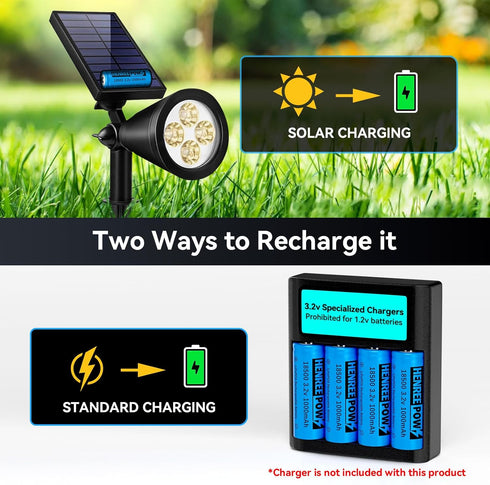 Henreepow 18500 3.2v Rechargeable Battery, 3.2v LiFePO4 Lithium Phosphate Battery 1000mAh for Outdoor Garden Solar Lights, Flashlight (2 Pack)...