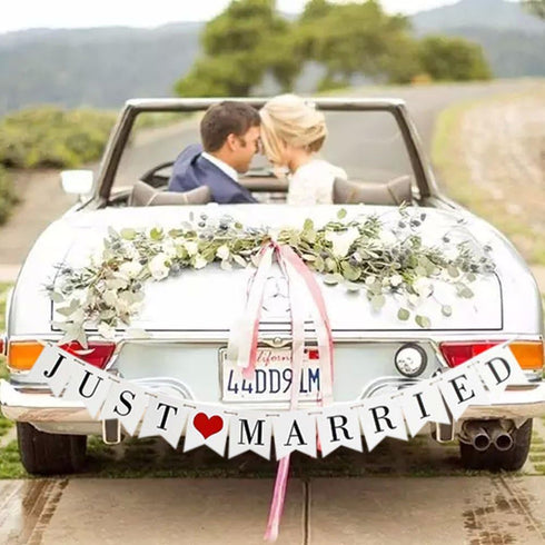 JUST Married Wedding Banner Set, Wedding Decorations for Reception, Bridal Shower and Engagement Photo Prop,Car Decorations...