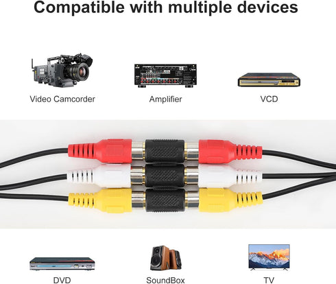 RCA Female to Female Coupler, 3 Pack Audio Video RCA Adapter Connector Gold Plated RCA Jack to Jack Converter RCA Cables Extender for Amplifier, S...