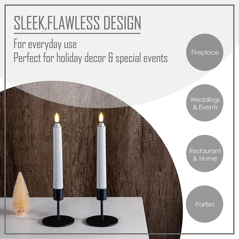 smtyle Silver Flameless Taper Candles Set of 2 Flickering LED Candlesticks Battery Operated with Timer Waterproof for Outdoor Christmas Decor (1x8...