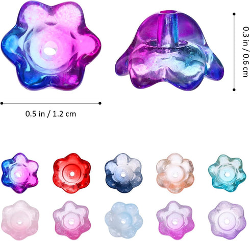 VILLCASE 100pcs Glass Flower Beads, Colorful Glaze Trumpet Flower Crystal Loose Beads, Translucent Bell Flower Spacer Beads with Hole for Jewelry ...