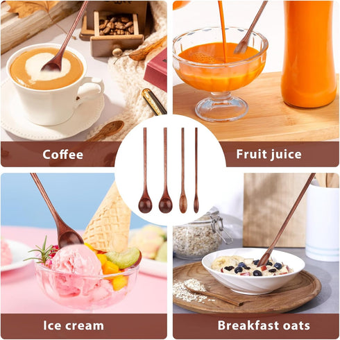 4 Pieces Wooden Coffee Mixing Spoons, Long Handle Wooden Spoon Mixing Honey Spoon Handmade Wood Stirring Spoon for Kitchen Stirring...