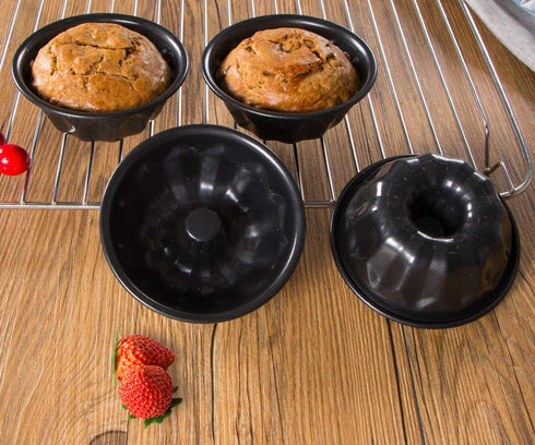Webake 4 Inch Mini Fluted Tube Pans Nonstick Bakeware Set of 4 for Bundtlette, Angel Food Cake, Kugelhopf, Brownie...