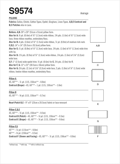 Simplicity Cases Sewing Pattern Kit, Code S9573, for 12" x 22", 14" x 14", and 20" x 20" Pillows, Multicolor...