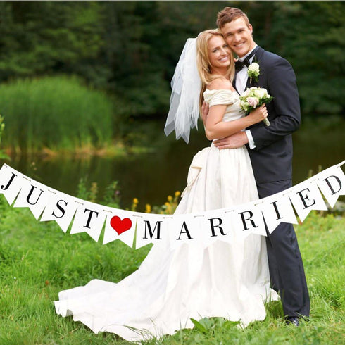 JUST Married Wedding Banner Set, Wedding Decorations for Reception, Bridal Shower and Engagement Photo Prop,Car Decorations...