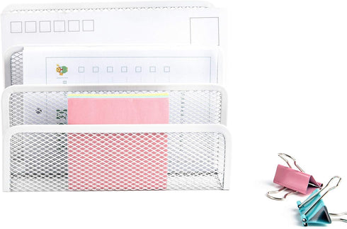 VANRA Metal Letter Tray, Letter Rack with 3 Compartments, Desk Organiser, Newspaper Rack for School, Office Accessories, White...