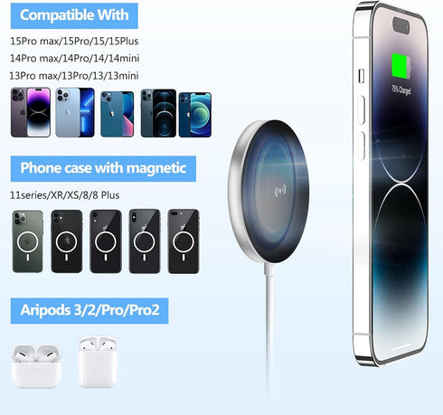 YUN CHUANG Magnetic Wireless Charger, Aluminum 15W Fast Charging Pad, Fingertip Gyroscope, Compatible with iPhone 15 14 13 12 11 10 Series, Samsun...