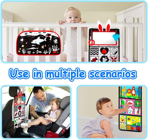 Tummy Time/Baby Mirror Toys, Black and White High Contrast Tabletop Mount Baby Newborn Toys 0 3 6 Months Brain Development, Sensory Texture Piano ...