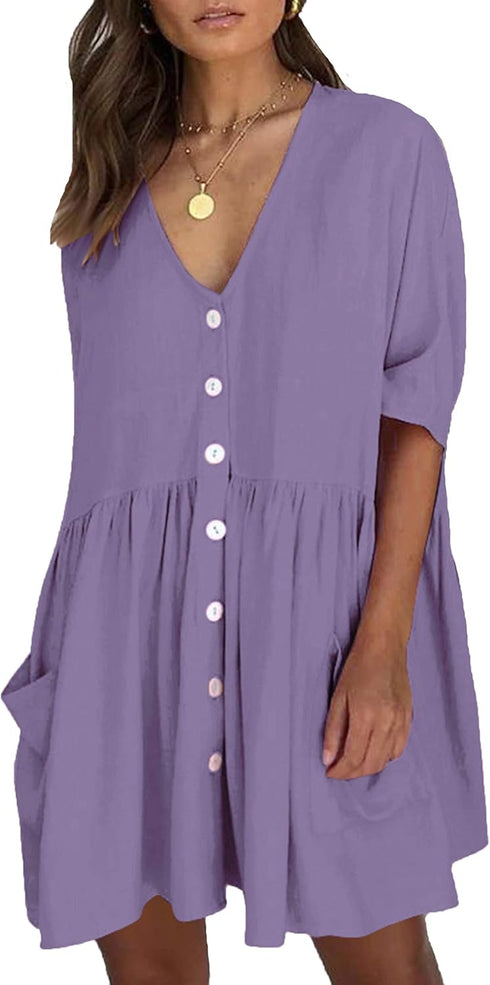 Wander Agio Beach Swimsuit for Women Sleeve Coverups Bikini Cover Up Shirt Button Pocket Down Skirt...