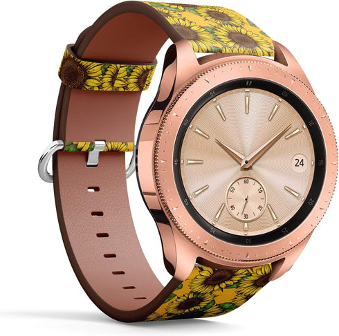 Compatible with Samsung Galaxy Watch (42mm) - Leather Watch Wrist Band Strap Bracelet with Quick-Release Pins (Sunflower Fabric)...