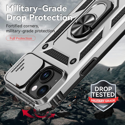 Hitaoyou Compatible with iPhone 15 Case, iPhone 15 Case with Camera Cover & Kickstand Military Grade Shockproof Heavy Duty Protective with Magneti...